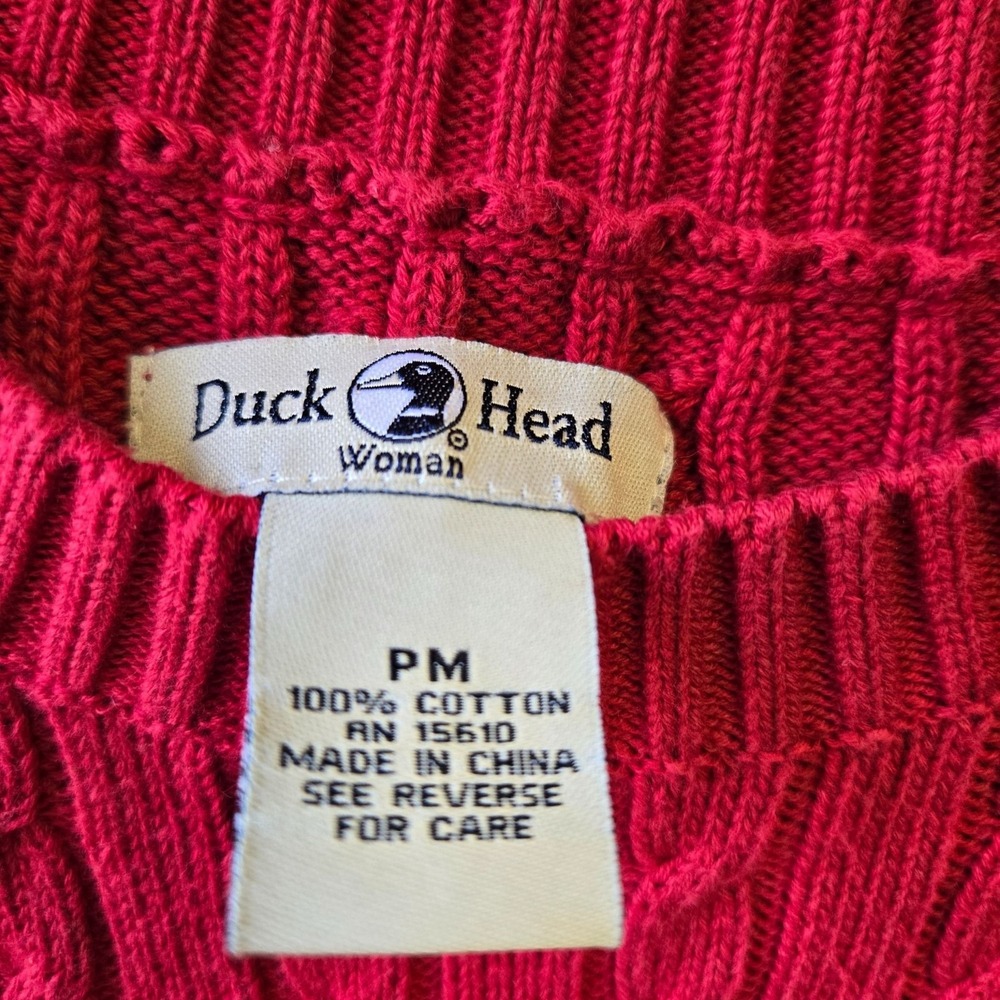 Cabin Core Cable Knit Sweater PM Red Cotton Crew Neck Preppy Pullover PM Red - Picture 5 of 9